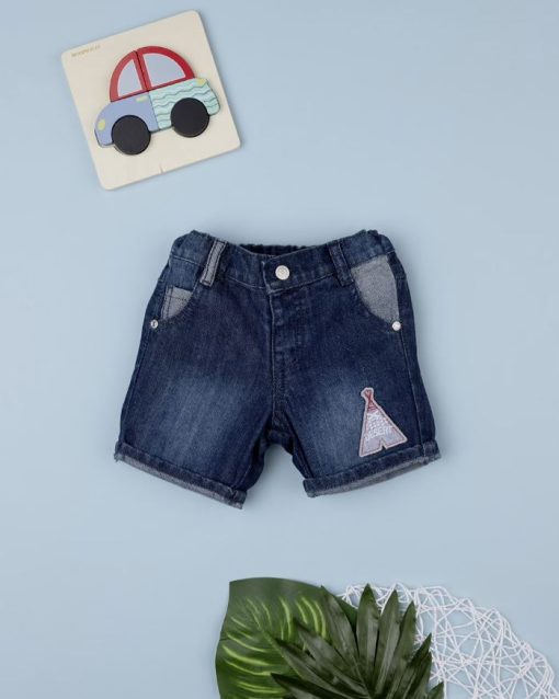 Pantaloni scurti denim, 128907903, 9/12m, albastru, ethno