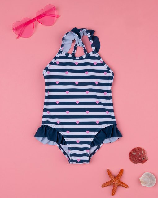 Costum de baie in dungi cu inimioare