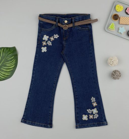 Pantaloni denim evazati cu broderii