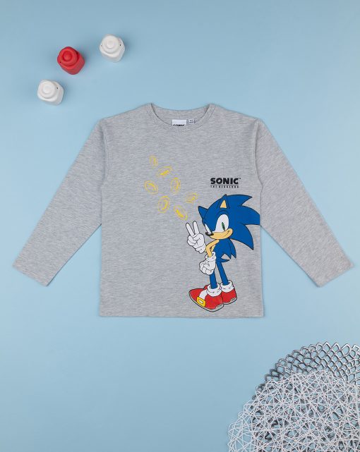 Tricou maneca lunga gri melanj Sonic