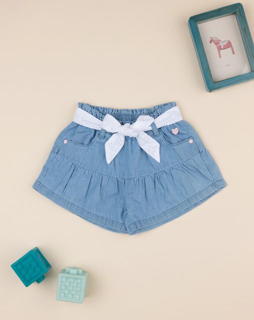 Pantaloni scurti denim cu dantela
