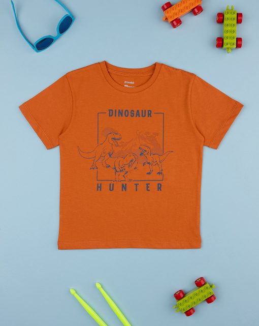 Tricou portocaliu cu Dinozaur