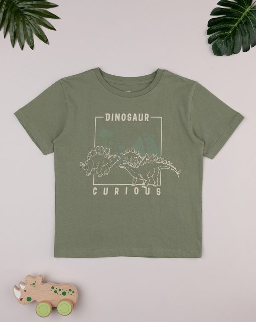 Tricou kaki cu Dinozaur