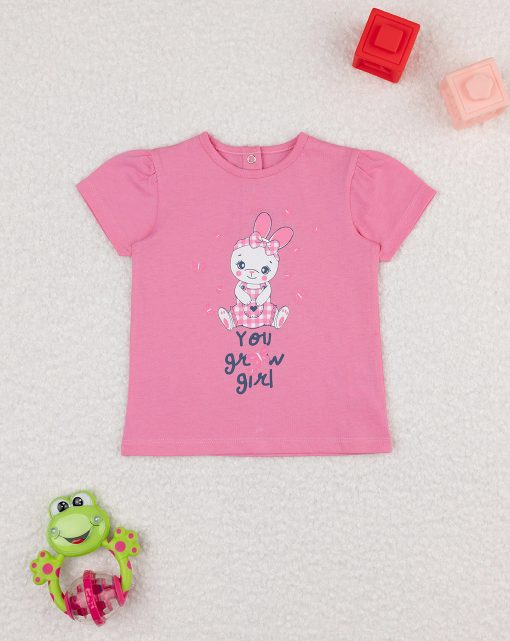 Tricou roz cu iepuras
