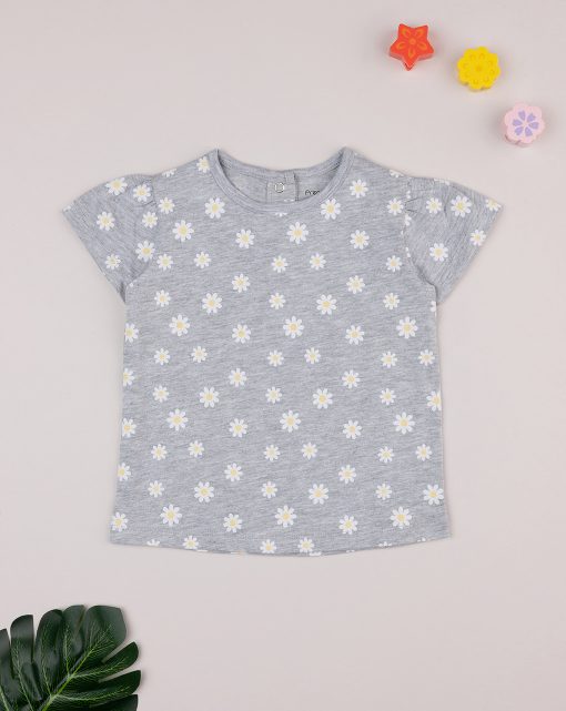 Tricou gri cu margarete
