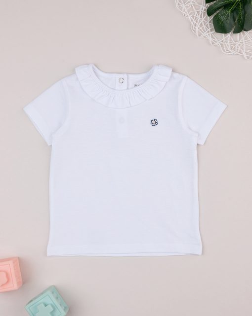 Tricou alb cu guler