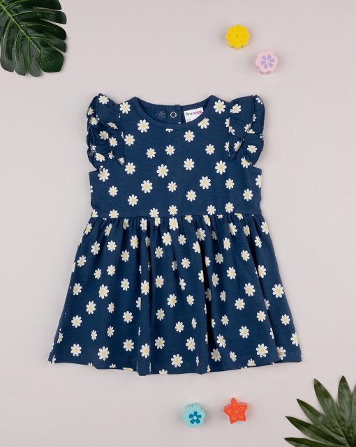 Rochie maneca albastra cu margarete