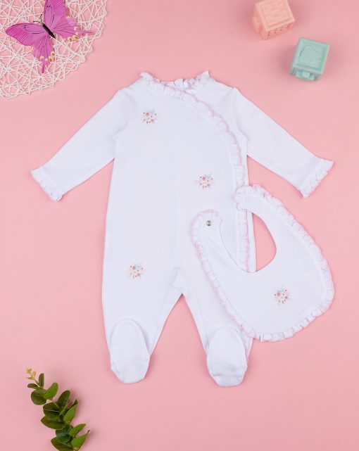 Set salopeta si baveta cu broderie