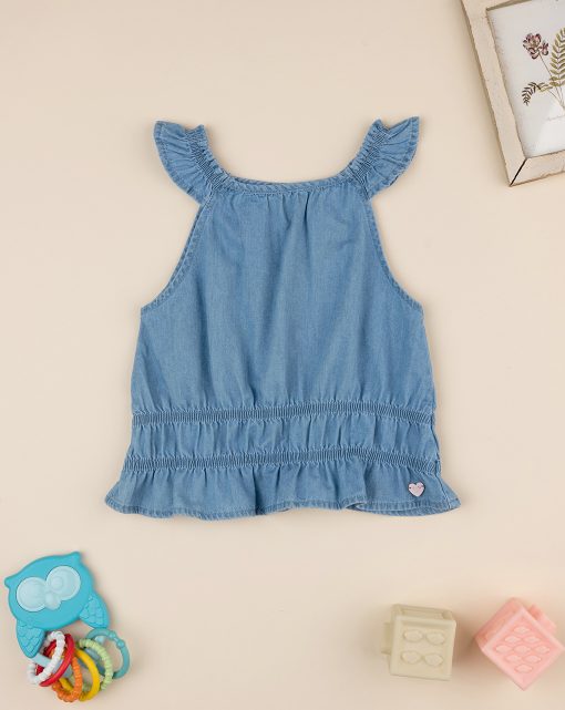 Top denim cu bretele