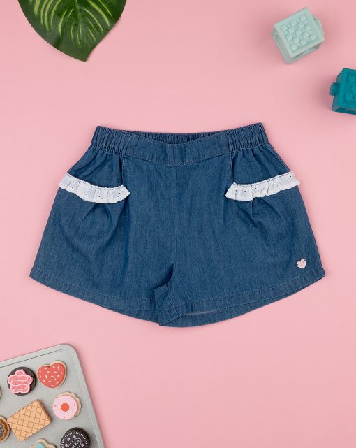 Pantaloni scurti denim cu dantela