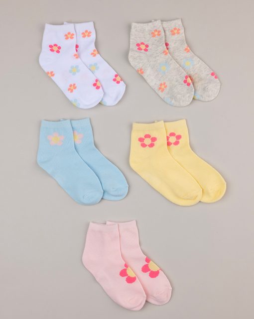 Set 5 sosete cu flori pentru fete