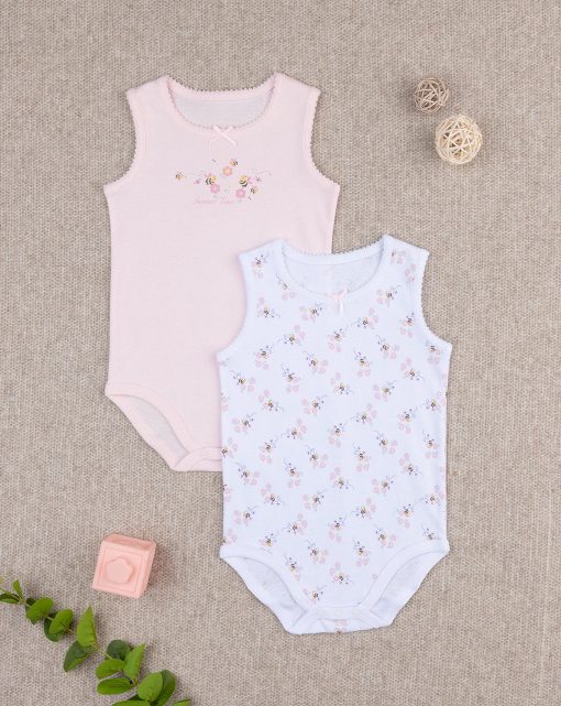 Set 2 bodyuri fara maneca cu albinute