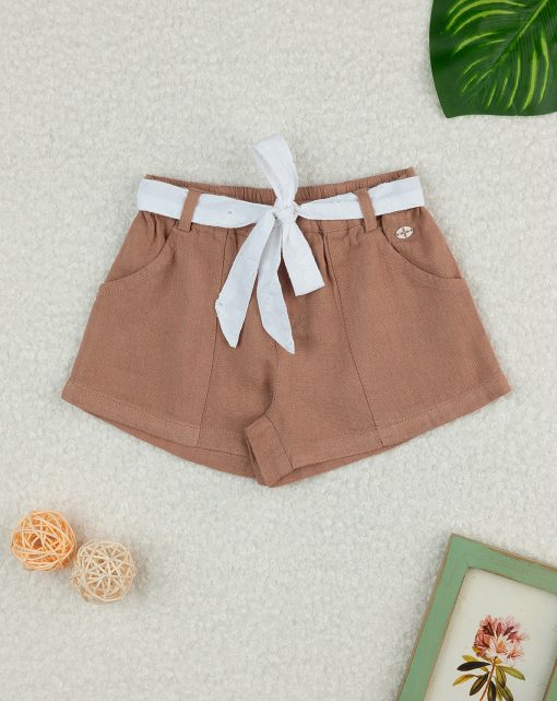 Pantaloni scurti maro cu detalii Sangallo