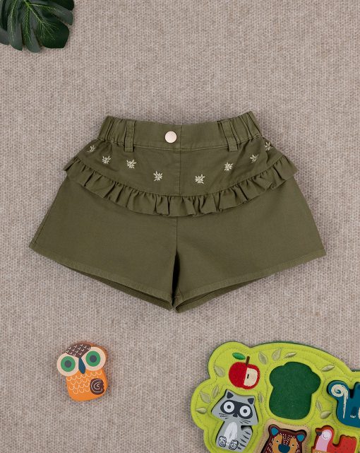 Pantaloni scurti kaki si broderie