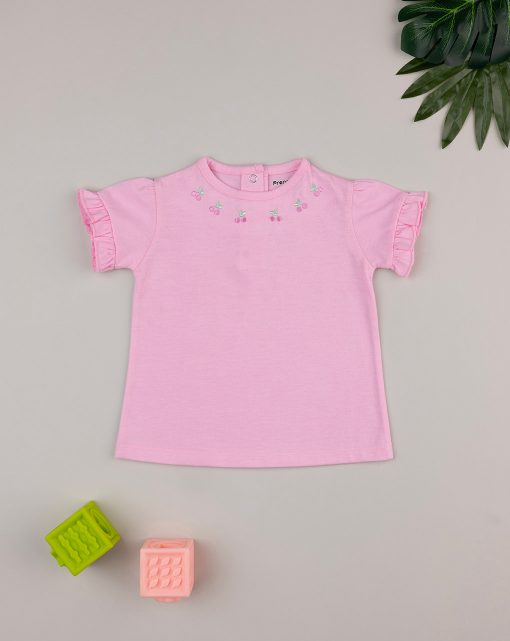 Tricou roz cu broderie