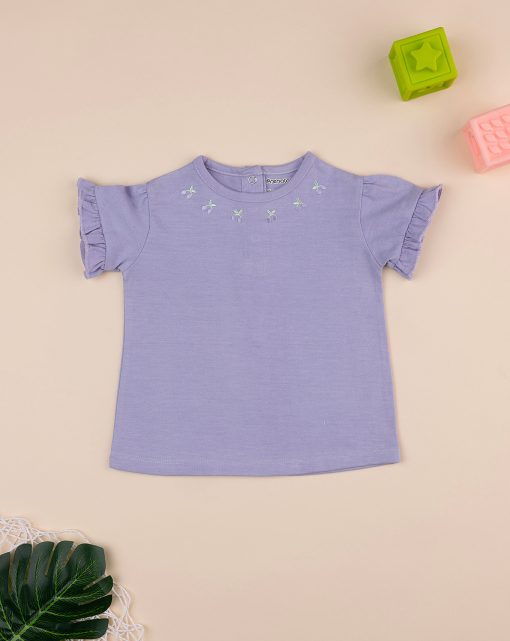 Tricou mov cu broderie