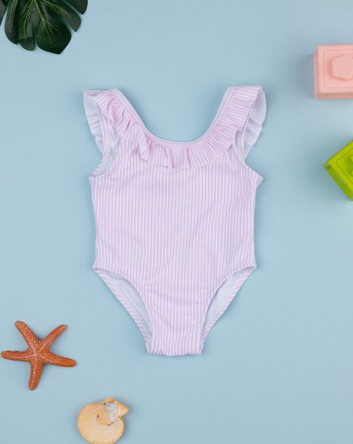 Costum de baie cu dungi roz