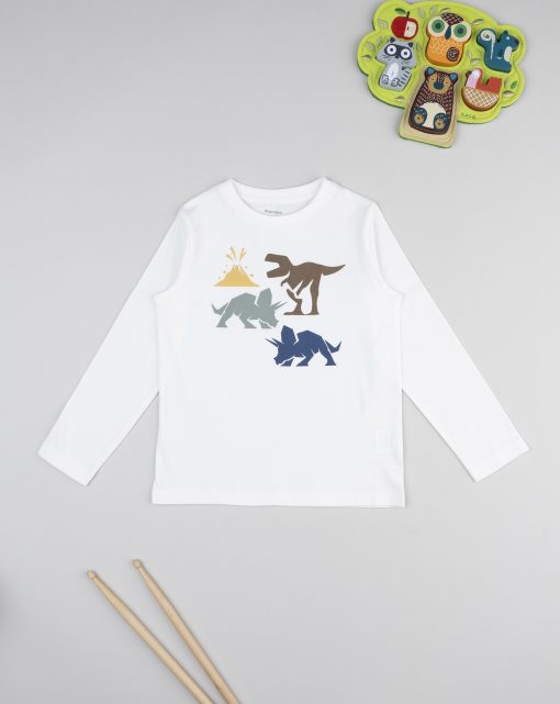 Tricou maneca lunga alb Dino